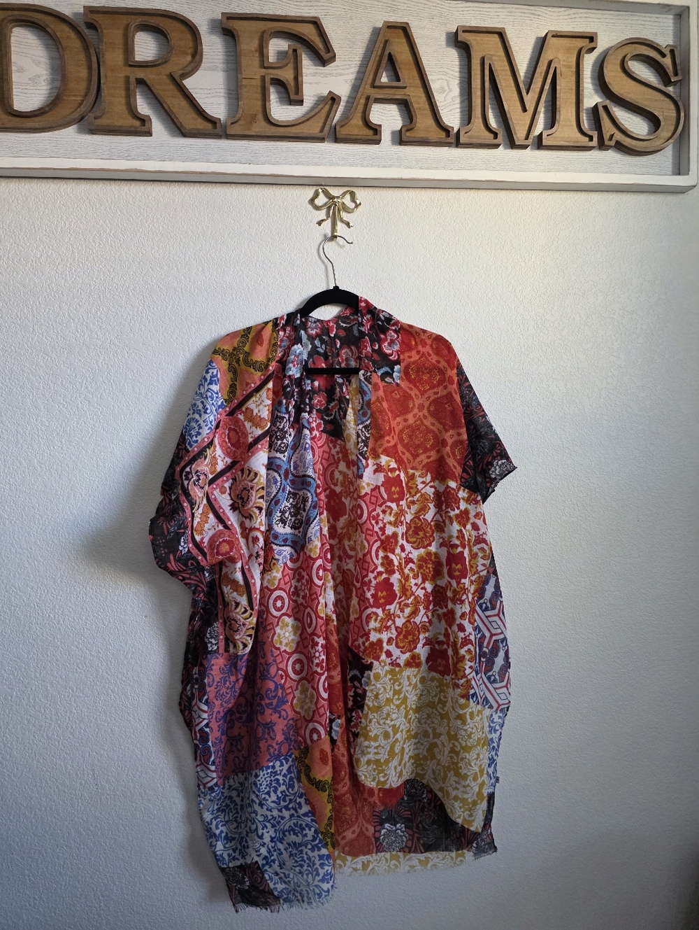 Bright Patchwork/ Mixed Print Open Front Drape/kimono One Size
